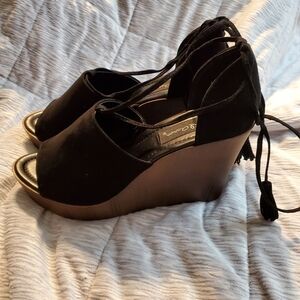 David Aaron faux suede open toe wedge